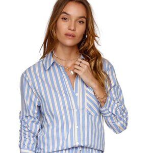 Heartloom Hilary Striped Cotton Voile Button Down Top Small